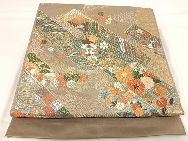 平和屋着物◎六通柄袋帯　唐織　吉祥花文　金糸　正絹　逸品　AABI0952yx 平和屋着物◎六通柄袋帯 唐織 向かい鳥花文 金銀糸 正絹 逸品