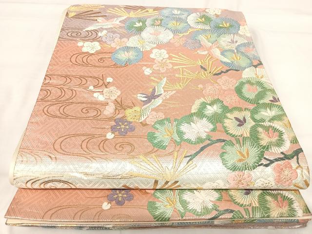 平和屋着物◎六通柄袋帯 唐織 花鳥文 金銀糸 正絹 逸品 AABI0954yx