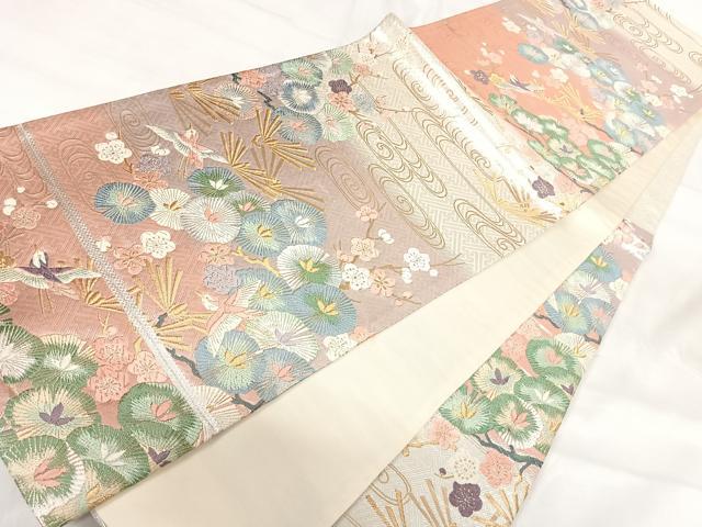 平和屋着物◎六通柄袋帯 唐織 花鳥文 金銀糸 正絹 逸品 AABI0954yx