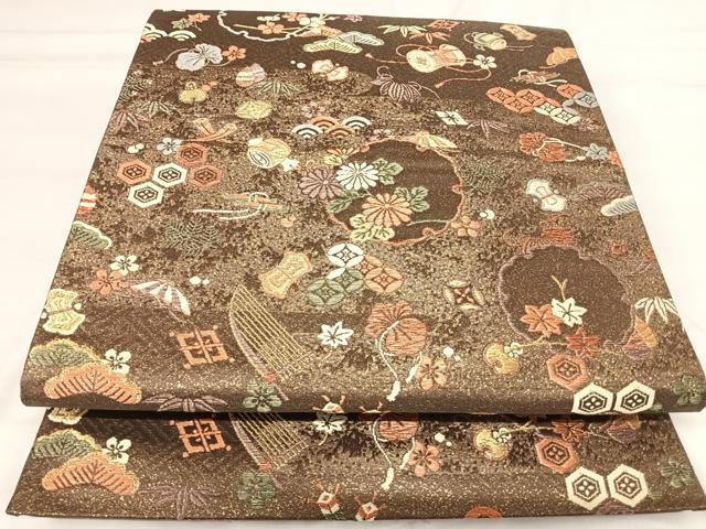 平和屋着物◎六通柄袋帯　雪輪花宝尽くし　金糸　正絹　逸品　AABI0955yx 平和屋着物◎六通柄袋帯 雪輪花宝尽くし 金糸 正絹 逸品 AABI0955yx