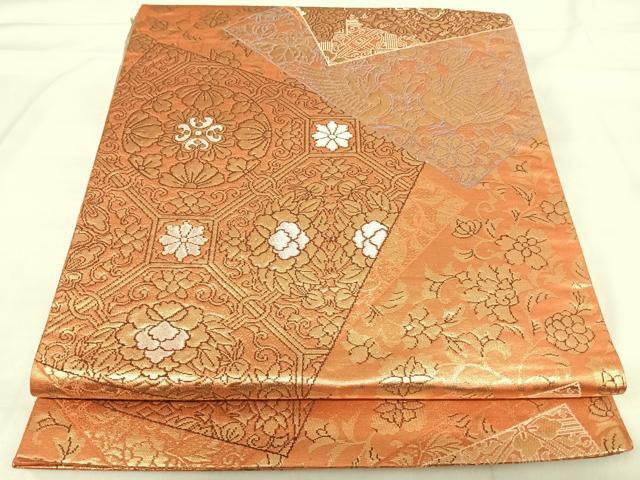 平和屋着物◎六通柄袋帯 切嵌花鳥文 金銀糸 正絹 逸品 AABI0976yx