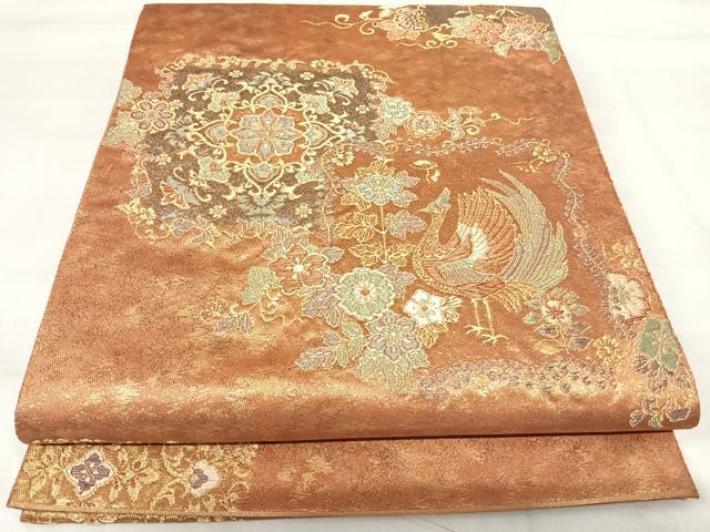 平和屋着物◎六通柄袋帯 鳳凰花文 金糸 正絹 逸品 AABI0978yx