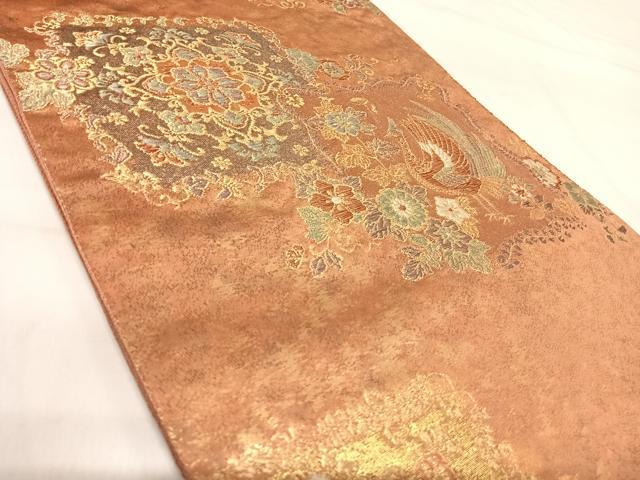 平和屋着物◎六通柄袋帯 鳳凰花文 金糸 正絹 逸品 AABI0978yx