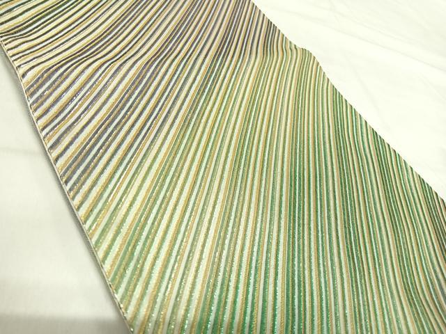 平和屋着物◎西陣 六通柄袋帯 斜縞 金糸 正絹 逸品 AABI0980yx