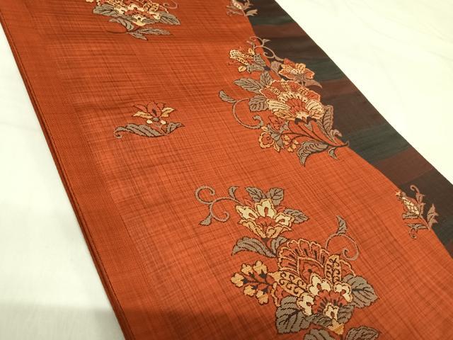 平和屋着物◎六通柄袋帯 更紗花文 正絹 逸品 AABI0983yx