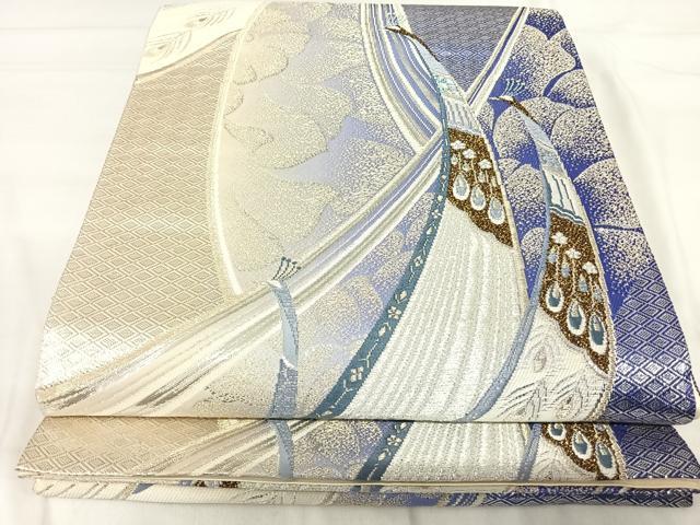 平和屋着物◎六通柄袋帯　唐織　孔雀花文　金銀糸　正絹　逸品　AABI0984yx 平和屋着物◎六通柄袋帯 唐織 孔雀花文 金銀糸 正絹 逸品