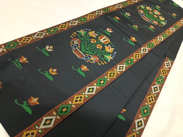 平和屋着物◎六通柄袋帯 草花文 正絹 逸品 AABI0989yx
