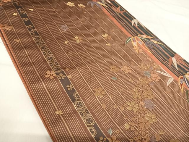 平和屋着物◎六通柄袋帯 唐織 笹竹文 金糸 正絹 逸品 AABI0995yx