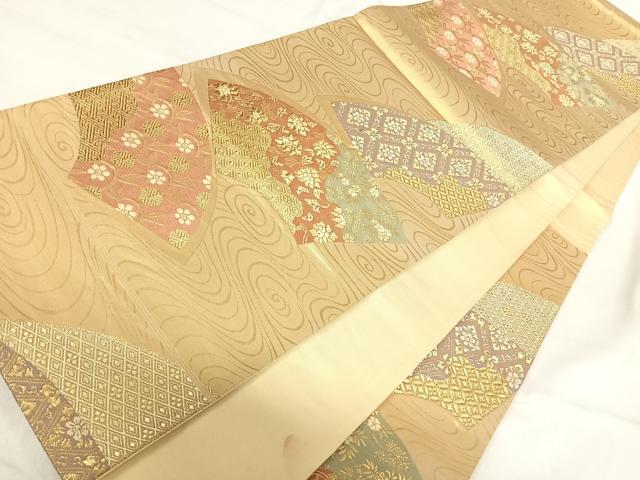 平和屋着物◎六通柄袋帯 唐織 地紙花文 金糸 三越扱い 正絹 逸品 AABI0999yx