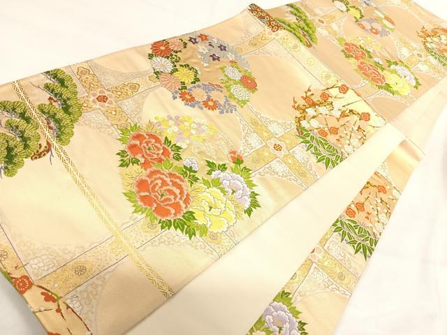 平和屋着物◎六通柄袋帯 唐織 花丸文 金銀糸 正絹 逸品 AABI1006yx