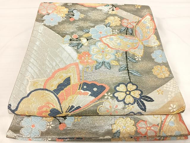 平和屋着物◎六通柄袋帯　唐織　花蝶文　金銀糸　正絹　逸品　AABI1017yx 平和屋着物◎六通柄袋帯 唐織 花蝶文 金銀糸 正絹 逸品