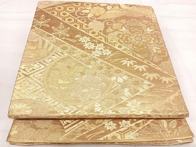 平和屋着物◎佐賀錦 六通柄袋帯 花鳥文 金糸 正絹 逸品 AABI1029yx