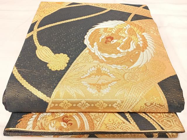 平和屋着物◎佐賀錦 六通柄袋帯 鳳凰花文 金銀糸 正絹 逸品 AABI1036yx