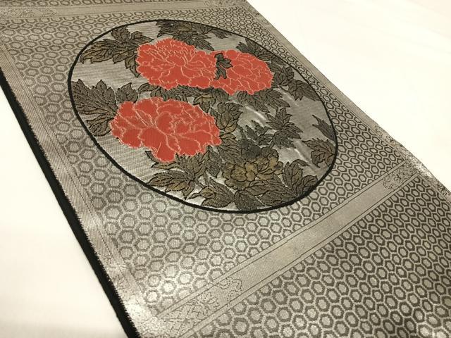 平和屋着物◎太鼓柄袋帯 花丸文 銀糸 正絹 逸品 AABI1041yx