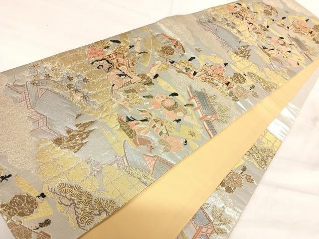 平和屋着物◎六通柄袋帯 唐織 人物風景文 金銀糸 正絹 逸品 AABI1043yx