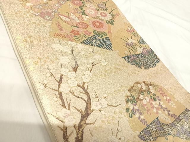 平和屋着物◎六通柄袋帯 唐織 九百錦 吉祥絵図 金糸 正絹 逸品 AABI1045yx