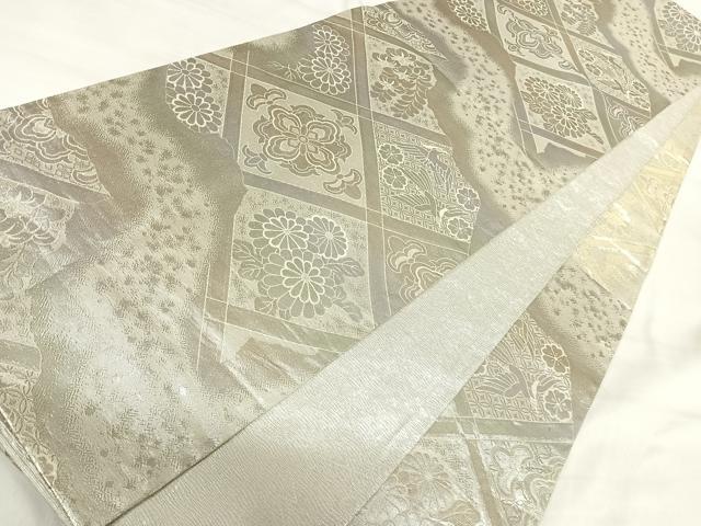 平和屋着物◎佐賀錦 全通柄袋帯 花菱文 銀糸 正絹 逸品 AABI1048yx