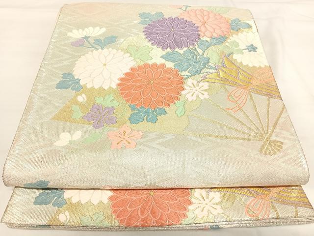 平和屋着物◎西陣 野々村織物謹製 六通柄袋帯 唐織 扇面花文 金銀糸 正絹 逸品 AABI1054yx