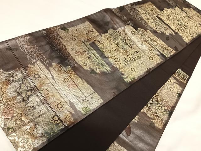 平和屋着物◎六通柄袋帯 色紙花文 金銀糸 正絹 逸品 AABI1061yx