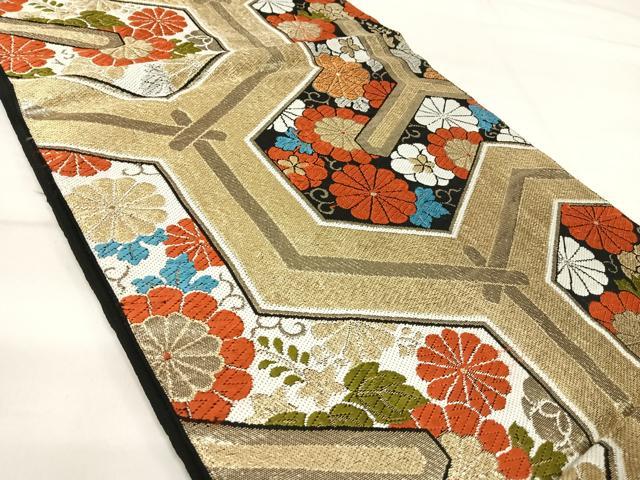 平和屋着物◎六通柄 本袋帯 唐織 富士 亀甲花文 金銀糸 正絹 逸品 AABI1067yx