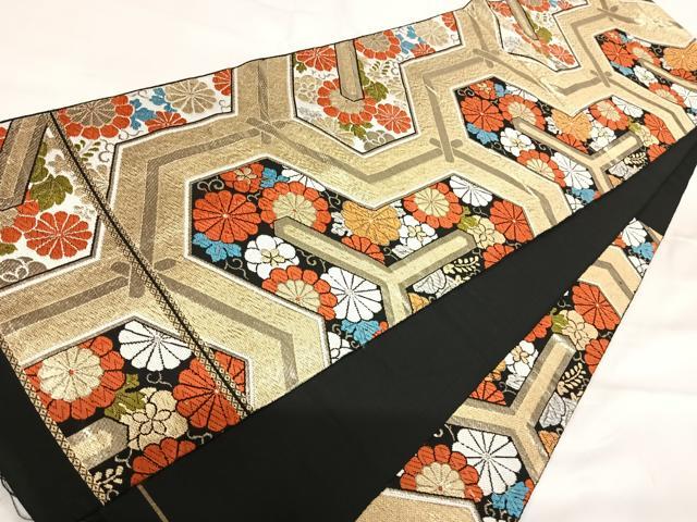平和屋着物◎六通柄 本袋帯 唐織 富士 亀甲花文 金銀糸 正絹 逸品 AABI1067yx