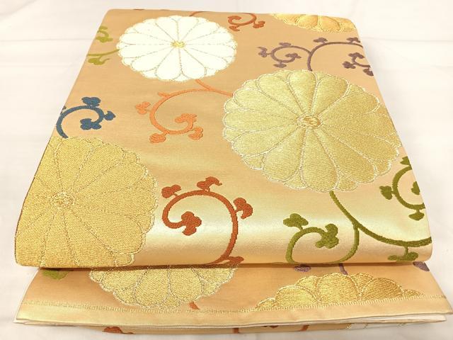 平和屋着物◎六通柄袋帯 唐織 花唐草文 金糸 正絹 逸品 AABI1071yx
