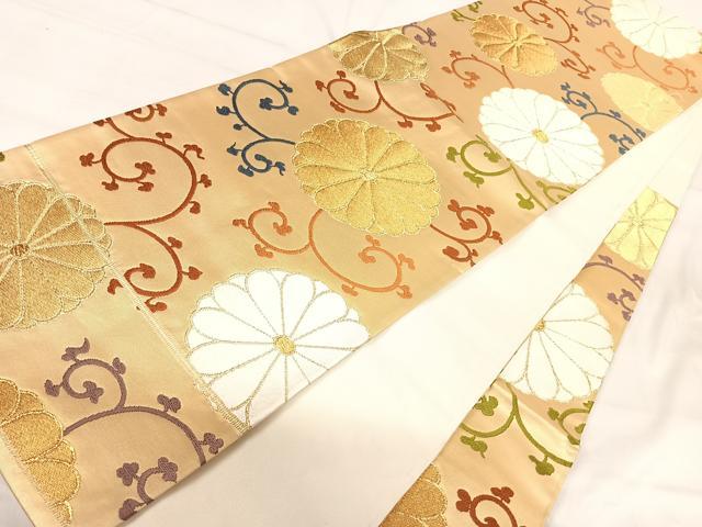 平和屋着物◎六通柄袋帯 唐織 花唐草文 金糸 正絹 逸品 AABI1071yx