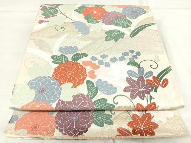 平和屋着物◎六通柄袋帯 唐織 草花文 金銀糸 正絹 逸品 AABI1084yx