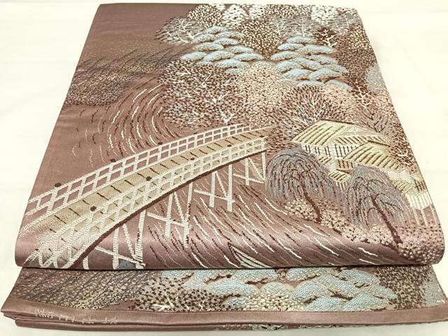平和屋着物◎六通柄袋帯 唐織 瀬田唐橋 金銀糸 正絹 逸品 AABI1090yx