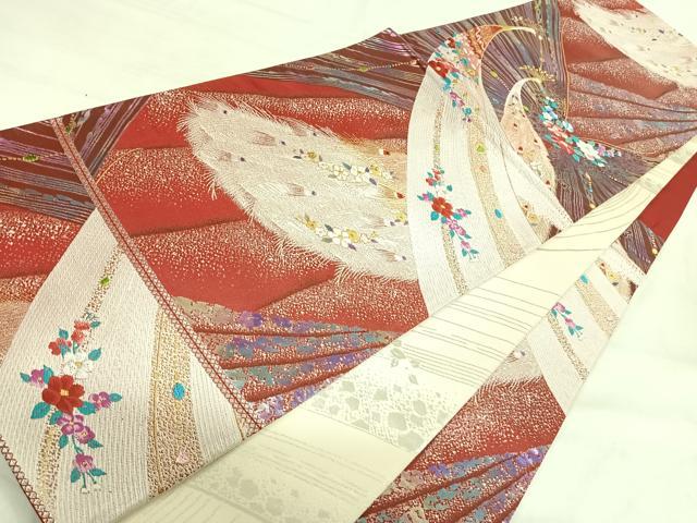 平和屋着物◎両面六通柄袋帯 唐織 孔雀花文 金銀糸 正絹 逸品 AABI1092yx