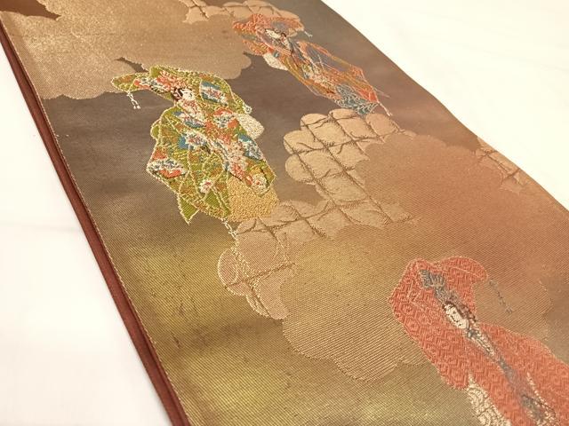 平和屋着物◎六通柄袋帯 唐織 人物文 金糸 正絹 逸品 AABI1099yx