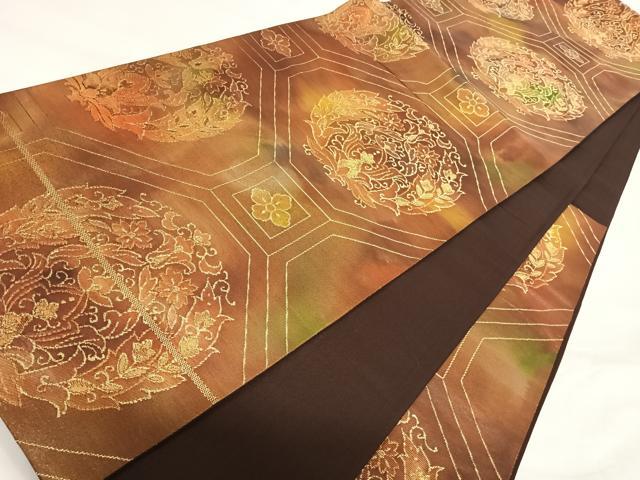 平和屋着物◎六通柄袋帯 蜀江花文 金糸 正絹 逸品 AABI1100yx