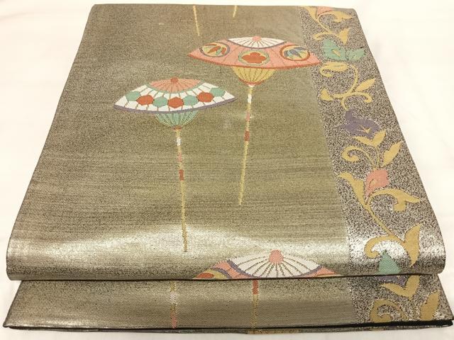 平和屋着物◎六通柄袋帯 番傘花文 金銀糸 正絹 逸品 AABI1102yx
