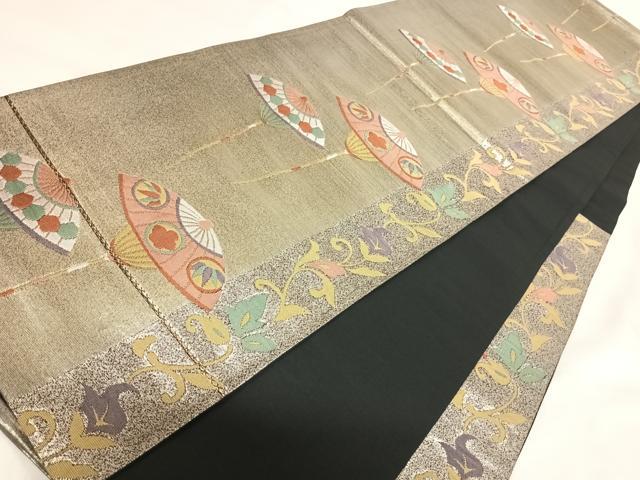 平和屋着物◎六通柄袋帯 番傘花文 金銀糸 正絹 逸品 AABI1102yx