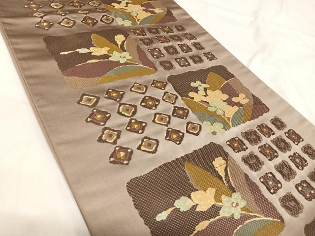 平和屋着物◎六通柄袋帯 唐織 色紙花文 金糸 正絹 逸品 AABI1112yx