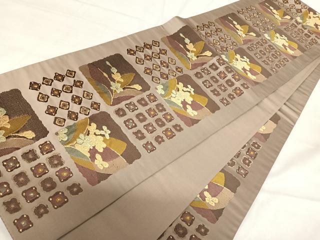 平和屋着物◎六通柄袋帯 唐織 色紙花文 金糸 正絹 逸品 AABI1112yx