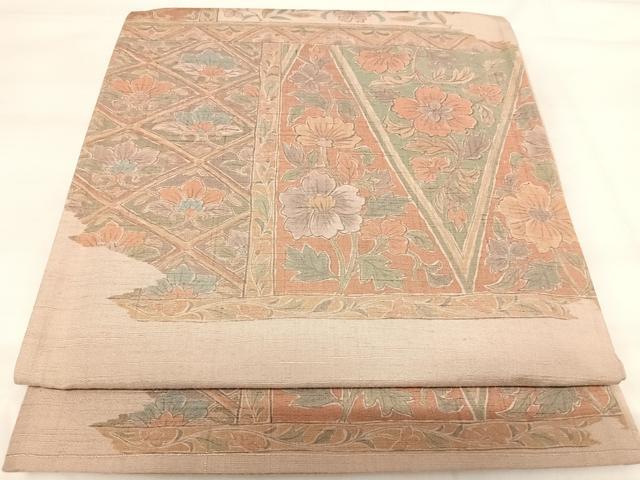 平和屋着物◎太鼓柄袋帯 紬地 花唐草文 正絹 逸品 AABI1114yx