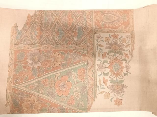 平和屋着物◎太鼓柄袋帯 紬地 花唐草文 正絹 逸品 AABI1114yx
