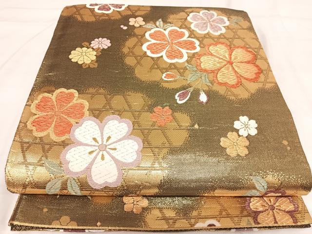 平和屋着物◎佐賀錦 六通柄袋帯 草花文 金糸 正絹 逸品 AABI1115yx
