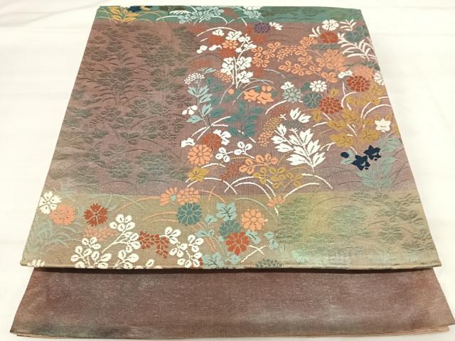 平和屋着物◎西陣 六通柄袋帯 唐織 草花文 銀糸 正絹 逸品 AABI1125yx