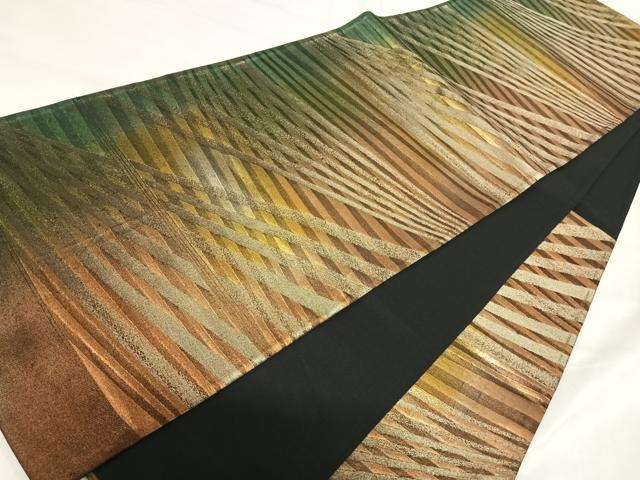 平和屋着物◎六通柄袋帯 斜縞 金糸 正絹 逸品 AABI1128yx