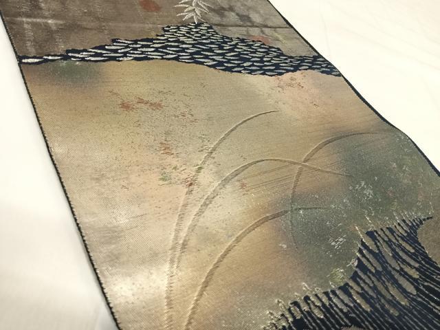 平和屋着物◎六通柄袋帯 笹竹文 銀糸 正絹 逸品 AABI1129yx