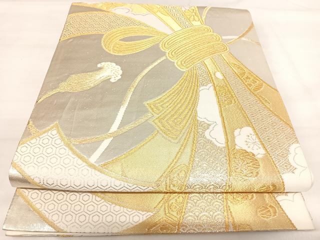 平和屋着物◎六通柄袋帯 唐織 束ね熨斗花文 金銀糸 正絹 逸品 AABI1135yx