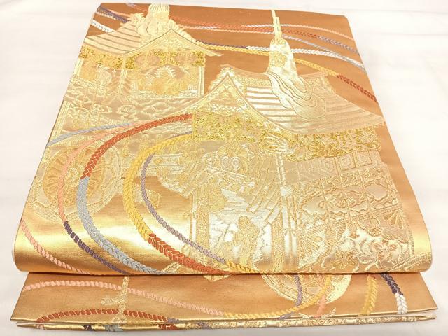 平和屋着物◎六通柄袋帯 唐織 山車文 金糸 正絹 逸品 AABI1141yx