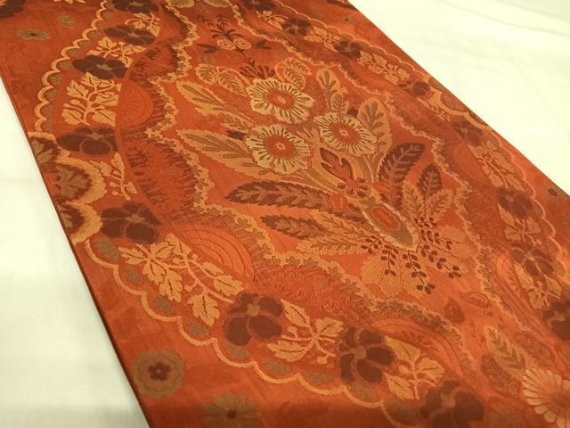 平和屋着物◎全通柄袋帯 立涌花文 正絹 逸品 AABI1143yx