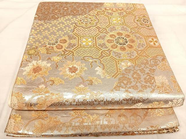 平和屋着物◎六通柄袋帯 名物裂 金銀糸 正絹 逸品 AABI1145yx