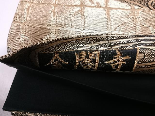 平和屋着物◎六通柄袋帯 唐織 金閣寺 紫峰水明 金糸 正絹 逸品 AABI1150yx