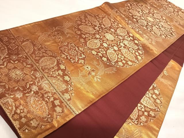 平和屋着物◎六通柄袋帯 花鳥文 金糸 正絹 逸品 AABI1160yx
