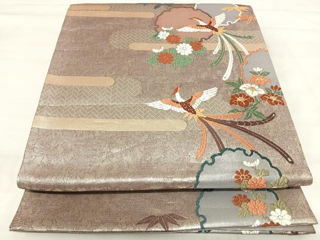 平和屋着物◎六通柄袋帯 唐織 雪輪花鳥文 金銀糸 正絹 逸品 AABI1161yx