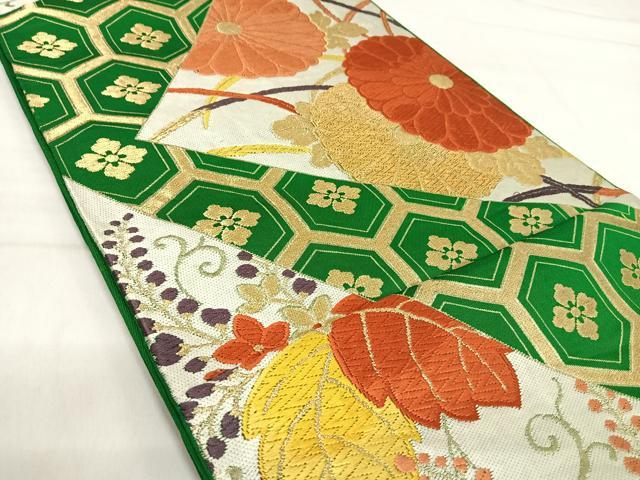 平和屋着物◎六通柄袋帯 唐織 切嵌花文 金糸 正絹 逸品 AABI1164yx